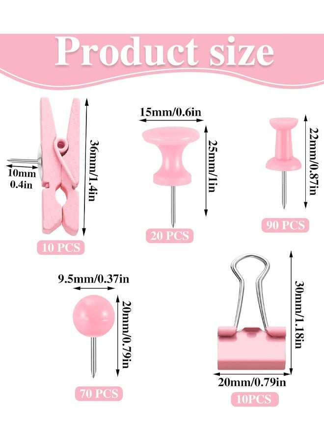 200 PCS Thumb Tacks For Wall, Pink Push Pins For Bulletin Board & Cork Board, Decorative Push Pins, Cute Thumbtacks Hooks Set For Pictures, Photos, Art & Decor - Image 2